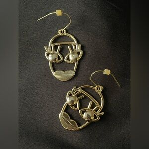 Viollina Gold Tone Statement Earrings Face Korean Brand
